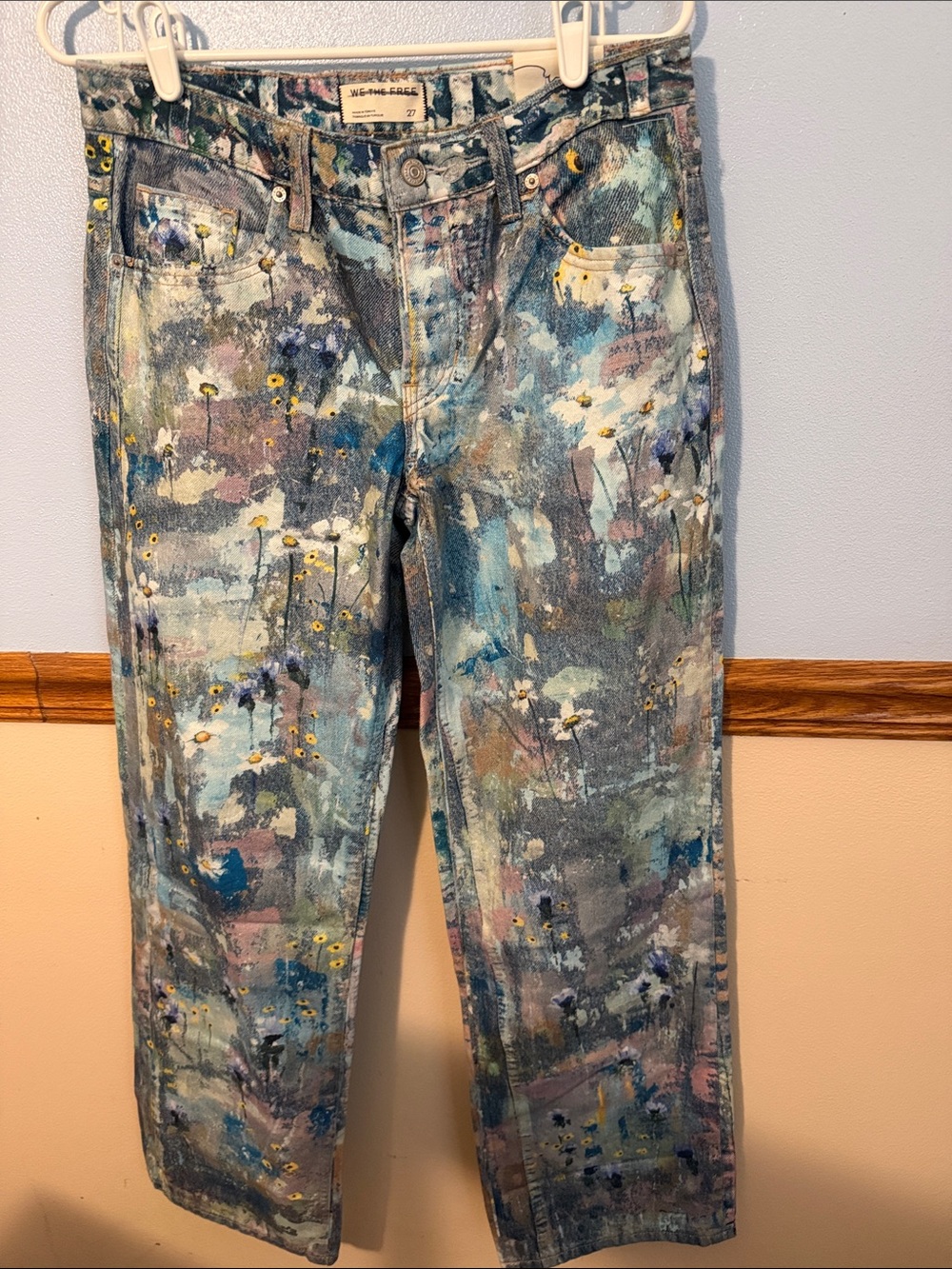 Free People We the Free Multicolor Floral Art-Print Denim Pants Size 27